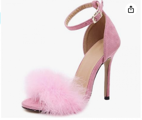 Vtshoes Women's Open Toe Sandal Fluffy Feather Lace Up Strappy High Heel Shoes