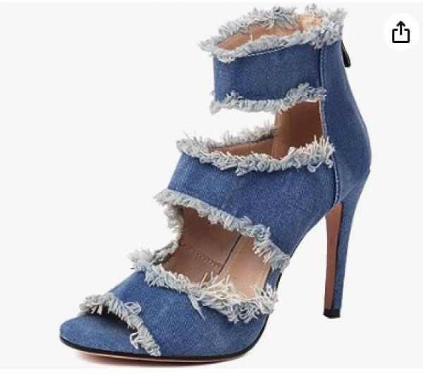 Vtshoes Women's Peep Toe Stiletto Denim Sandals Heels Ankle Strap Summer Jean Shoes