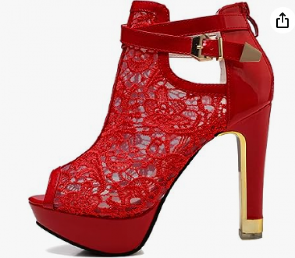 Vtshoes Women's Pretty Lace Flowers Open Toes High Heels Ankle Boots
