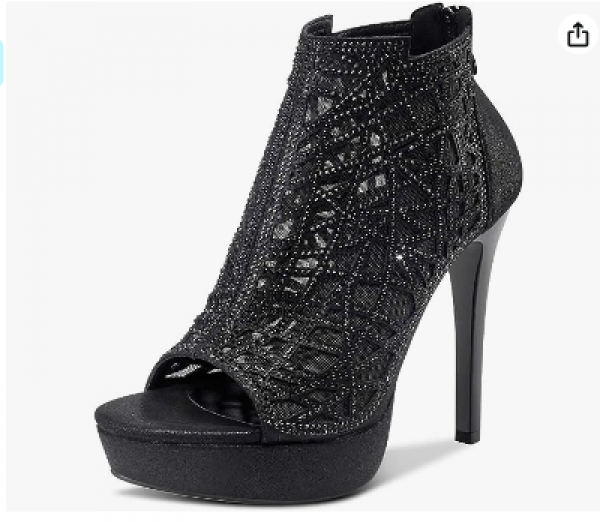 Vtshoes Women Crystal Stiletto Platform Sandals Peep-Toe High Heels Roman Sandals With Zipper 4.7 Inch Heel