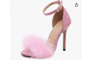 Vtshoes Women's Open Toe Sandal Fluffy Feather Lace Up Strappy High Heel Shoes