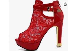 Vtshoes Women's Pretty Lace Flowers Open Toes High Heels Ankle Boots