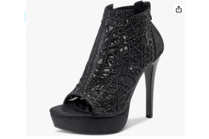 Vtshoes Women Crystal Stiletto Platform Sandals Peep-Toe High Heels Roman Sandals With Zipper 4.7 Inch Heel